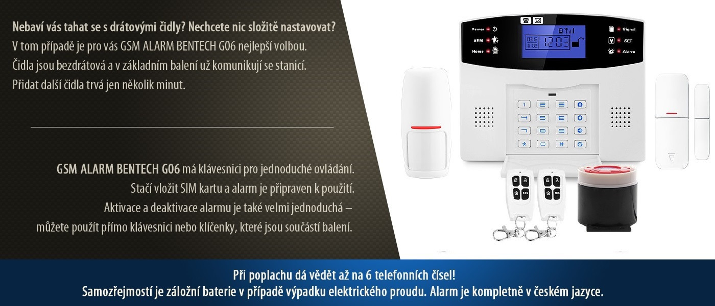 Bezdrôtový GSM alarm BENTECH G06