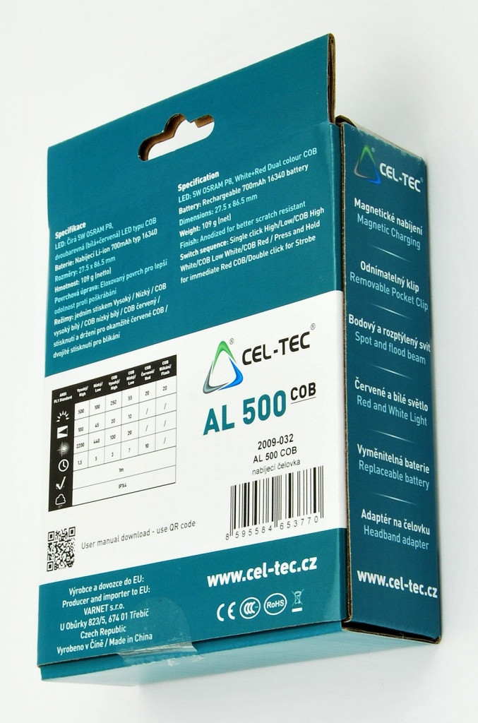 Nabíjacia uhlová čelovka CEL-TEC AL500 COB