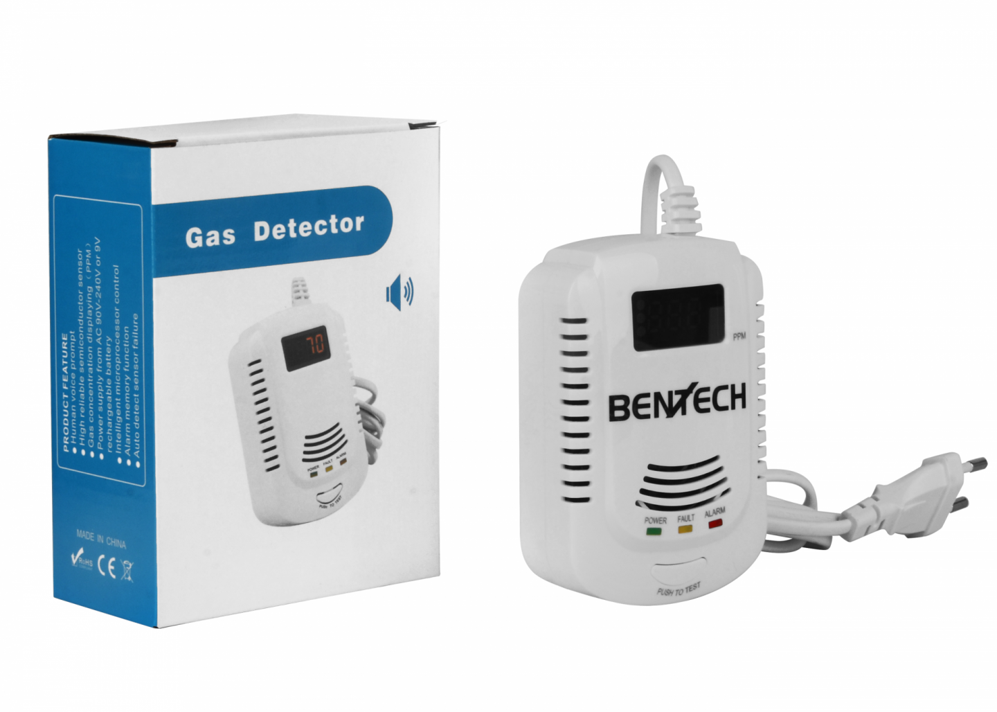 Autonómny požiarny hlásič a detektor úniku plynu Bentech GASman LCD