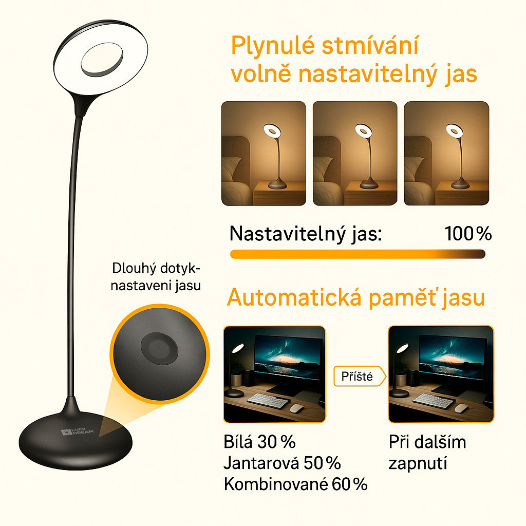 LED lampička na čítanie bez modrej zložky LuDream Aura - Red/Black